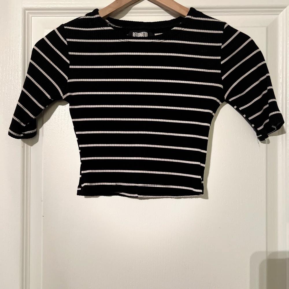 Reformation Black and White Striped Top